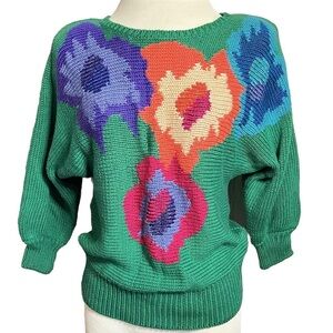Jimmy Garcia | 80’s Hand Loomed Green Floral Sweater Sz M